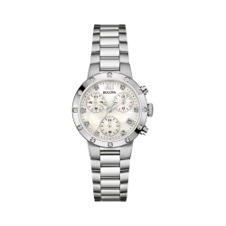 BULOVA LADIES STAINLESS STEEL WATCH, WHITE MOTHER-OF-PEARL DIAL