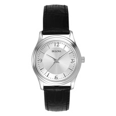 Bulova ladies black leather strap watch