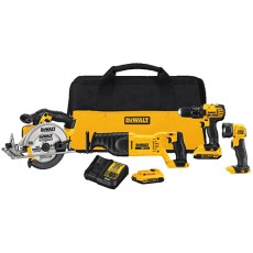 DEWALT 20V MAX CORDLESS 4-TOOL COMBO KIT - DRILL/DRIVER, RECIP SAW, CIRC SAW, LIGHT